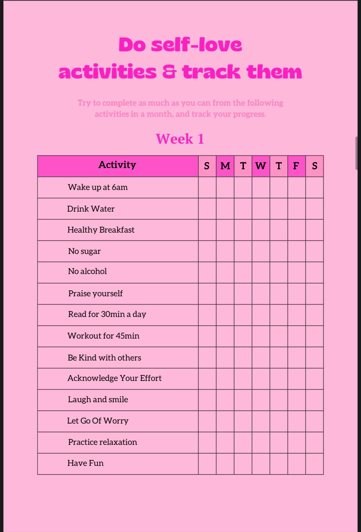 Self love workbook